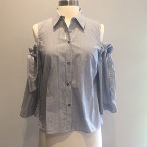 Saks Fifth Ave white and blue pin striped shirt